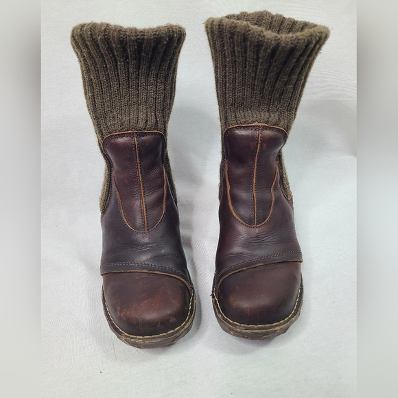 El Naturalista Brown Pull On Knit Leather Mid Calf Sock boots- Unisex - Picture 5 of 13